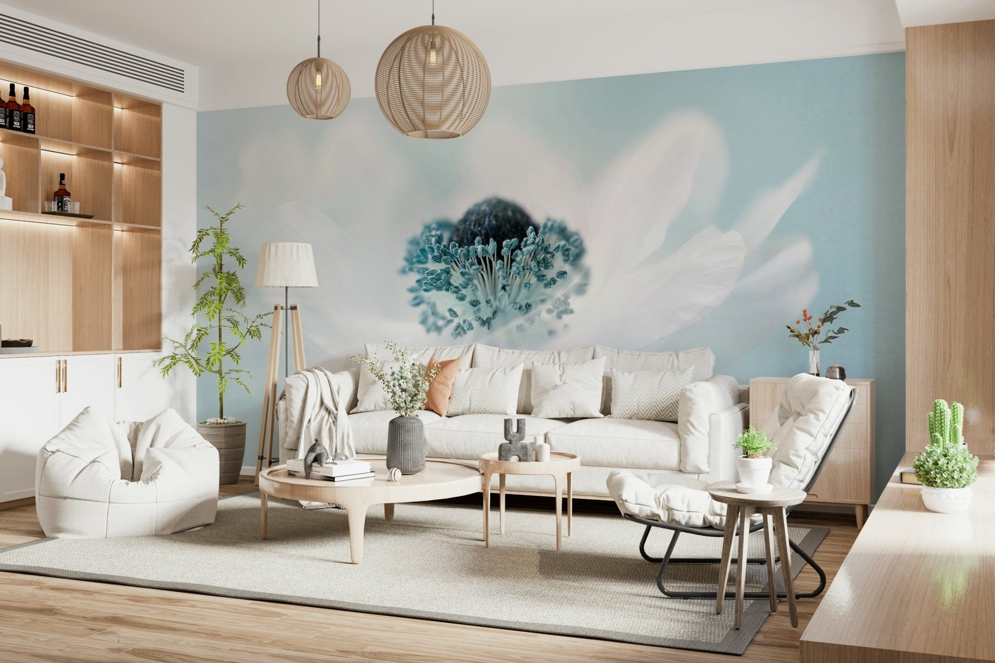 A beautiful soft focus floral wallpaper mural with anemones., GD5194