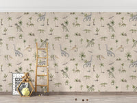 Beige dinosaur nursery wallpaper mural
