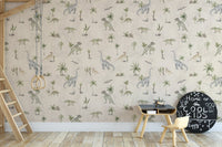 Neutral dinosaur wallpaper with trees
