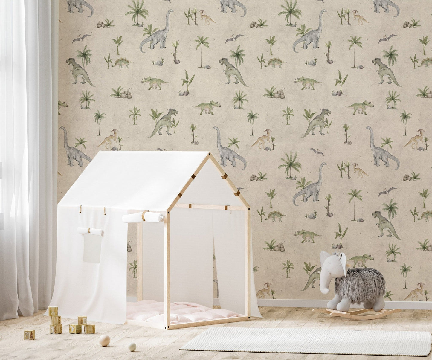 Hand-drawn dinosaur wallpaper design
