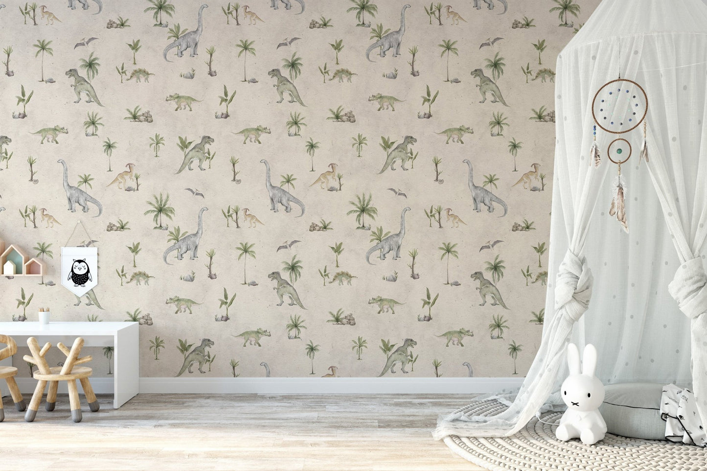 Soft Beige Dinosaur Wallpaper