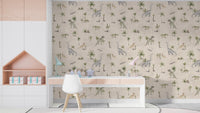 Soft beige dinosaur wallpaper for kids

