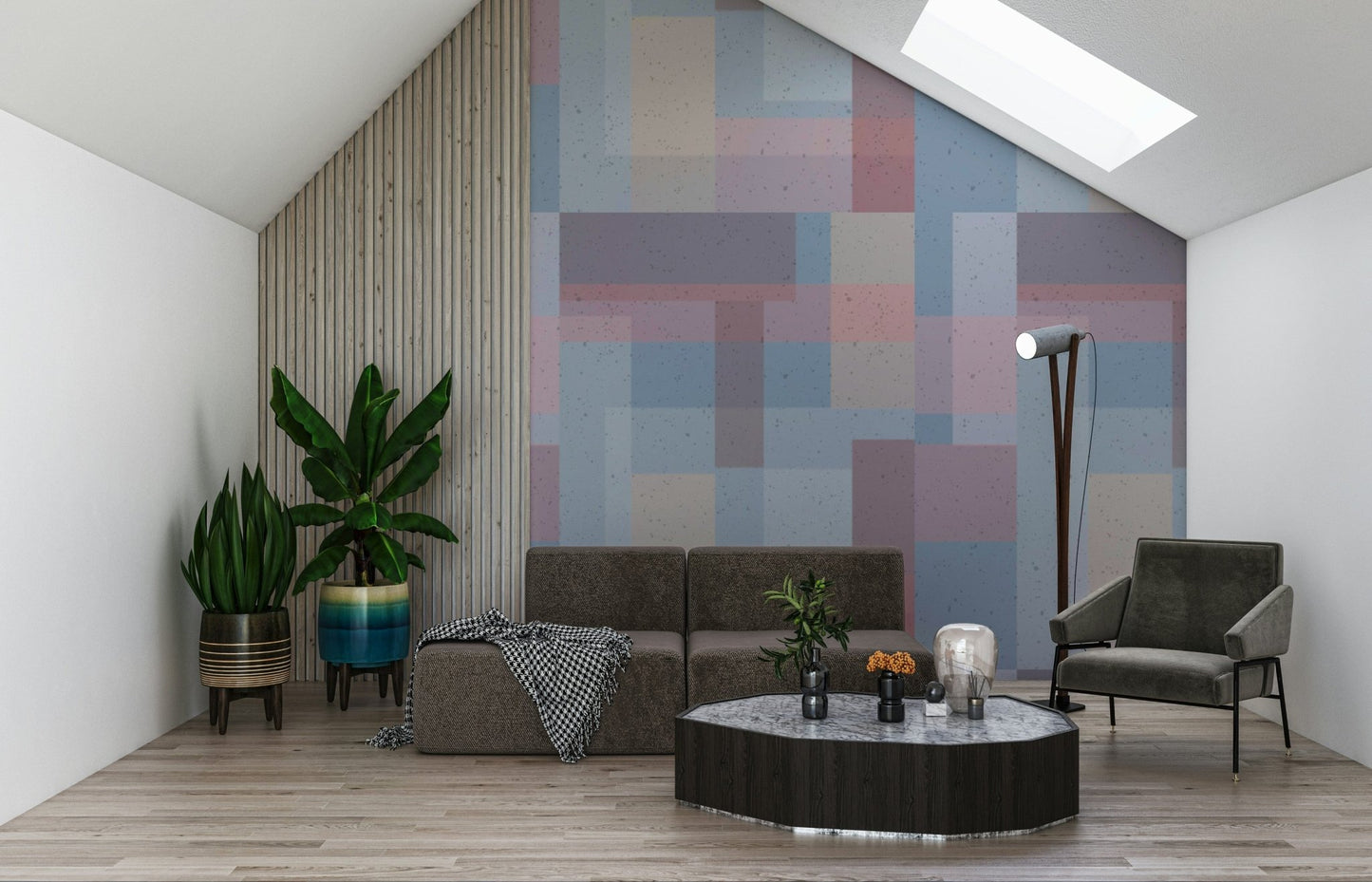 Soft Block Geometry Wallpaper: Inscrutable interlocking grisaille.