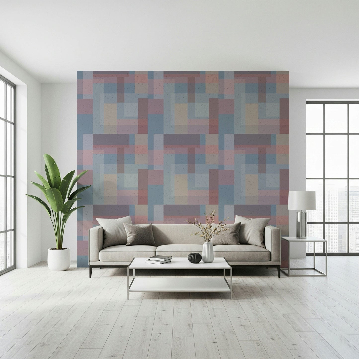 Gauzy polychromatic construct wallpaper for walls.