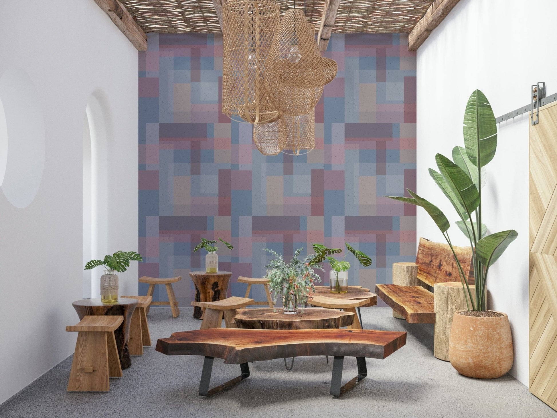 Soft Block Geometry Wallpaper: Obscure rectilinear palimpsest design.