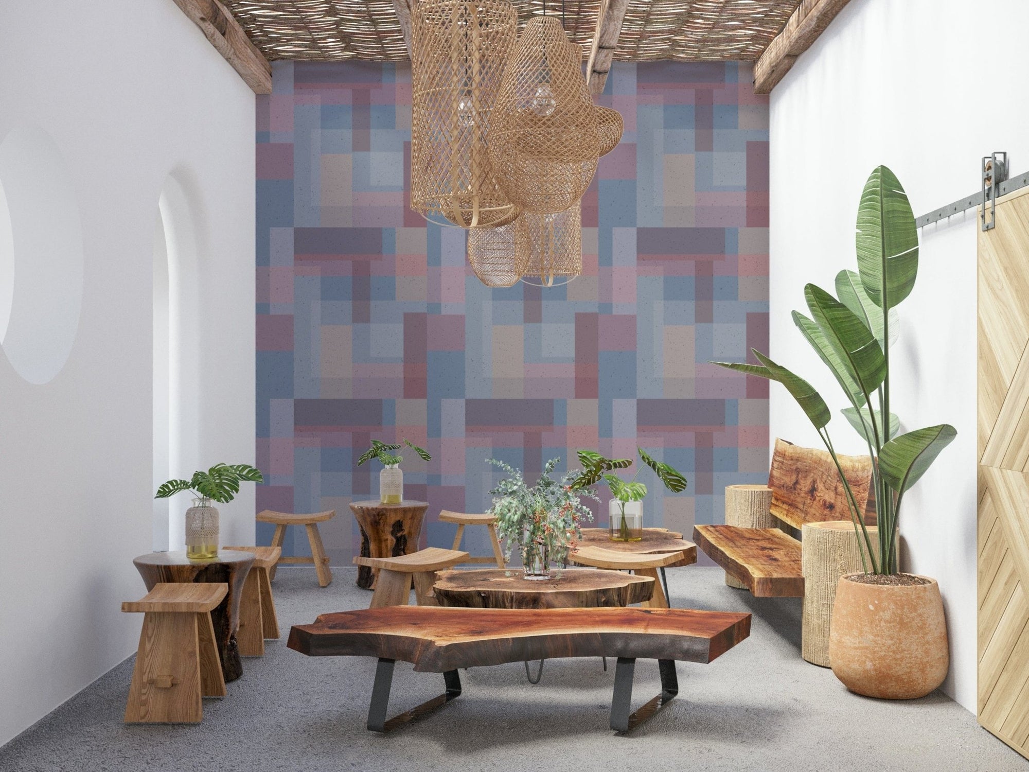 Soft Block Geometry Wallpaper: Obscure rectilinear palimpsest design., GD6655