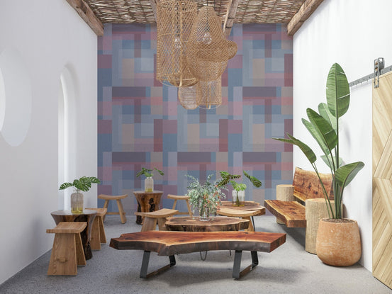 Soft Block Geometry Wallpaper: Obscure rectilinear palimpsest design., GD6655