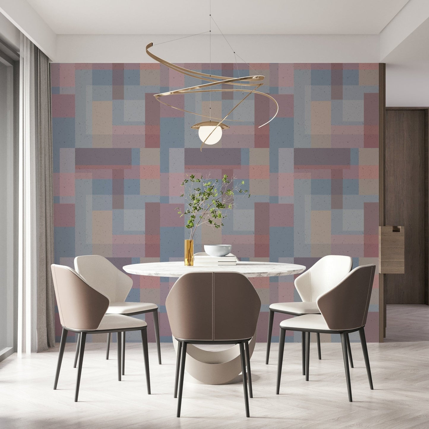 Muted peel and stick wallpaper featuring perpendicularity.