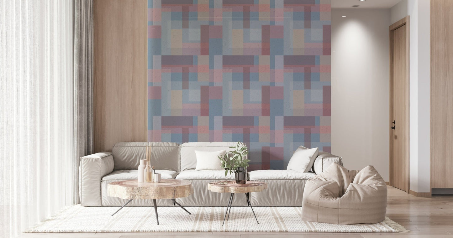 Speckled hues and superimposed geometry wallpaper mural.