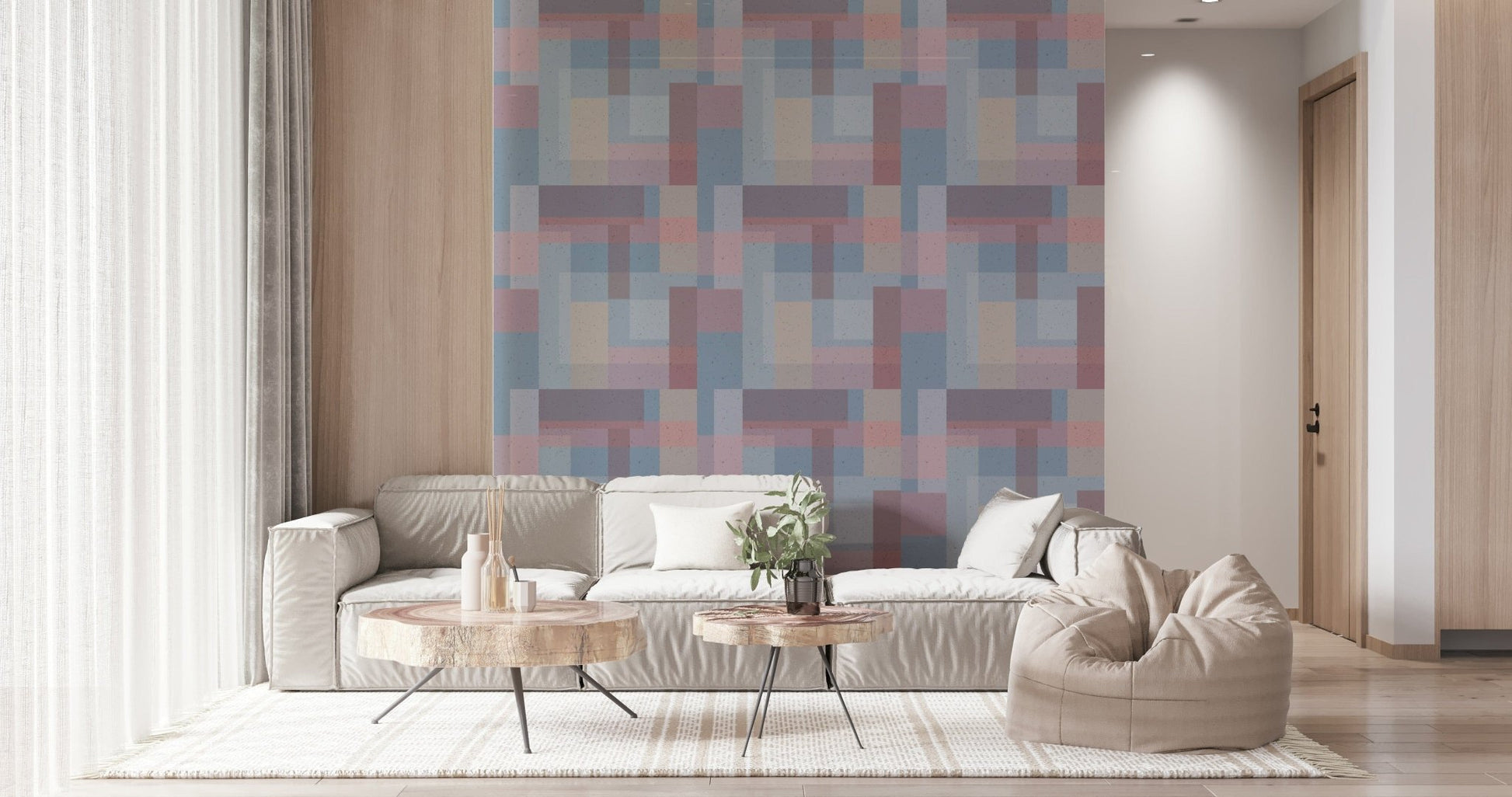 Speckled hues and superimposed geometry wallpaper mural.