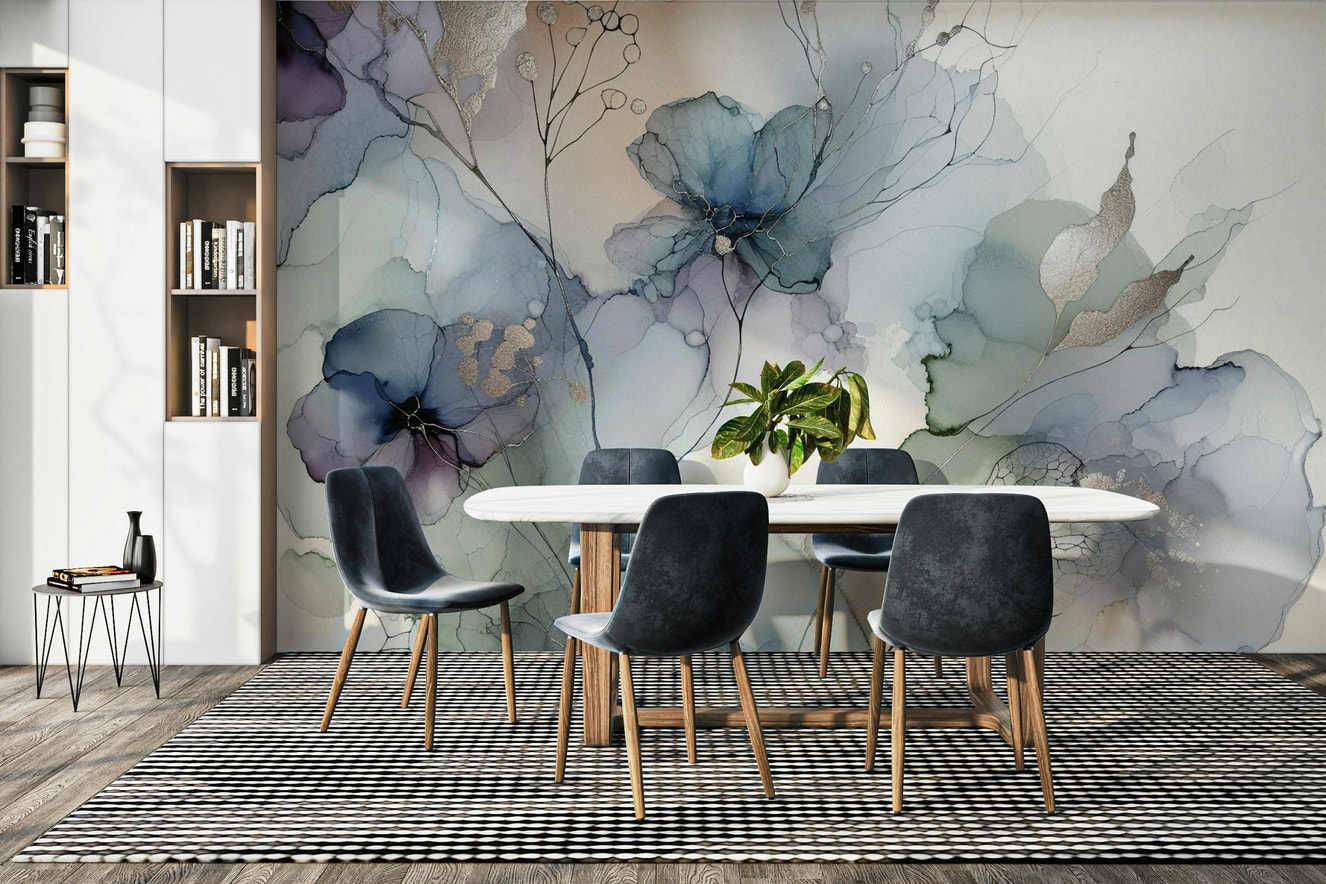 Elegant floral mural with soft blooming petals.

