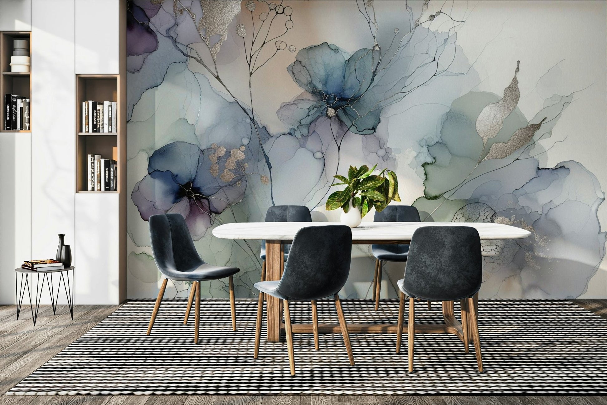 Elegant floral mural with soft blooming petals.

