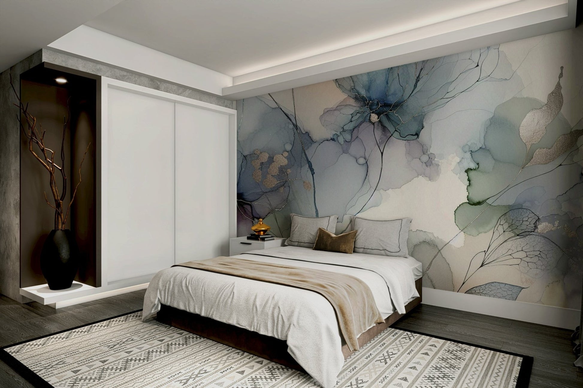 Delicate petal mural with a dreamy, airy finish.

