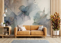 Romantic flower mural with artistic brushwork.

