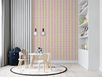 Soft Bloom Stripes Wallpaper creates a playful backdrop in a pastel study corner, GD8116