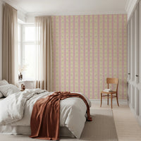 Bedroom wall styled with Soft Bloom Stripes Wallpaper and soft pink daisy stripes, GD8116
