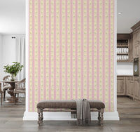 Arch alcove finished with Soft Bloom Stripes Wallpaper and gentle pink floral lines, GD8116