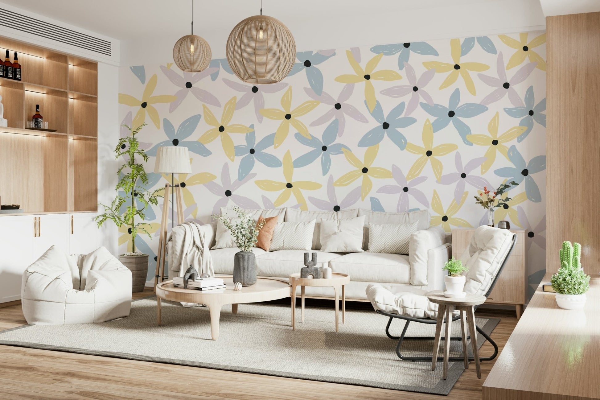 A classic soft floral wallpaper for walls.

