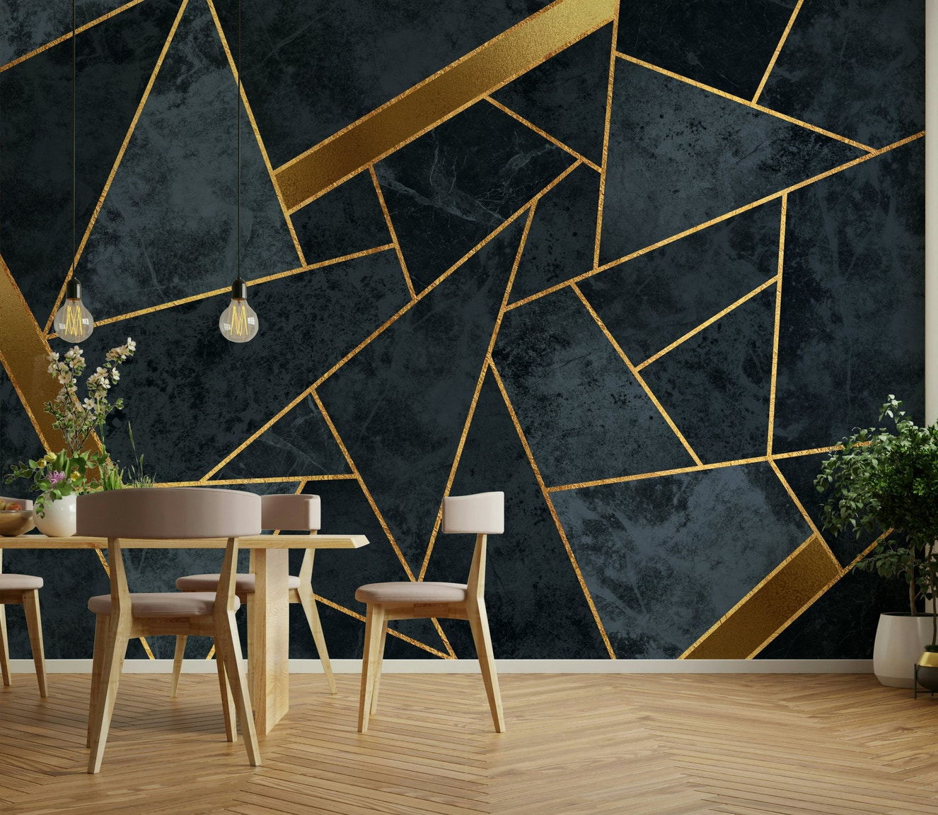 Soft blue and gold mosaic pattern wall mural

