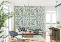 Romantic cottage core Soft Blue Floral Pattern wallpaper rustic vine illustration