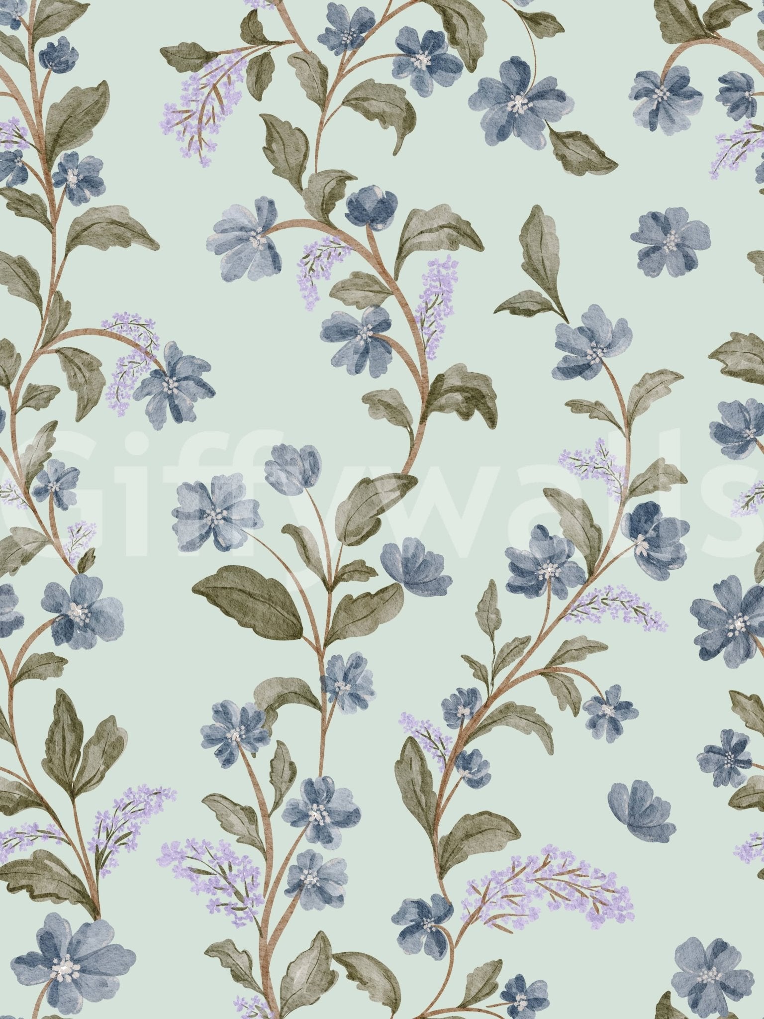 Gentle meadow vibe Soft Blue Floral Pattern wallpaper light cyan backdrop