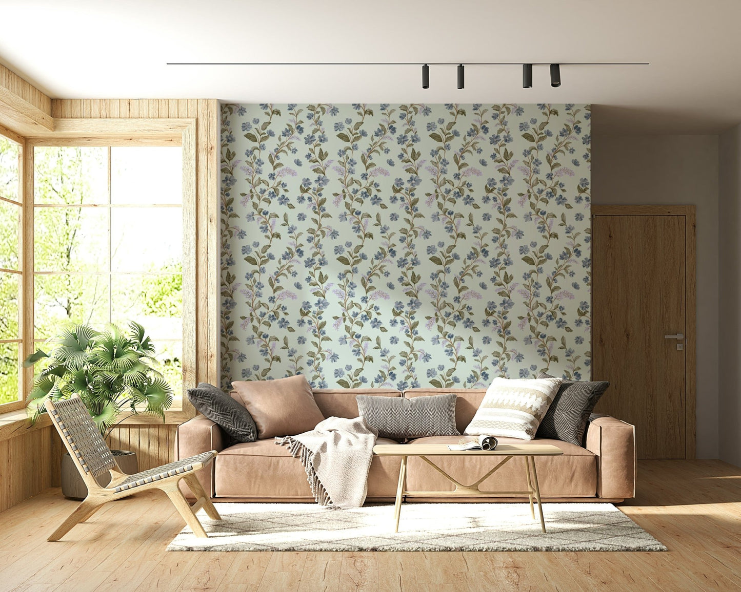 Chic floral repetition Soft Blue Floral Pattern wallpaper modern farmhouse aesthetic