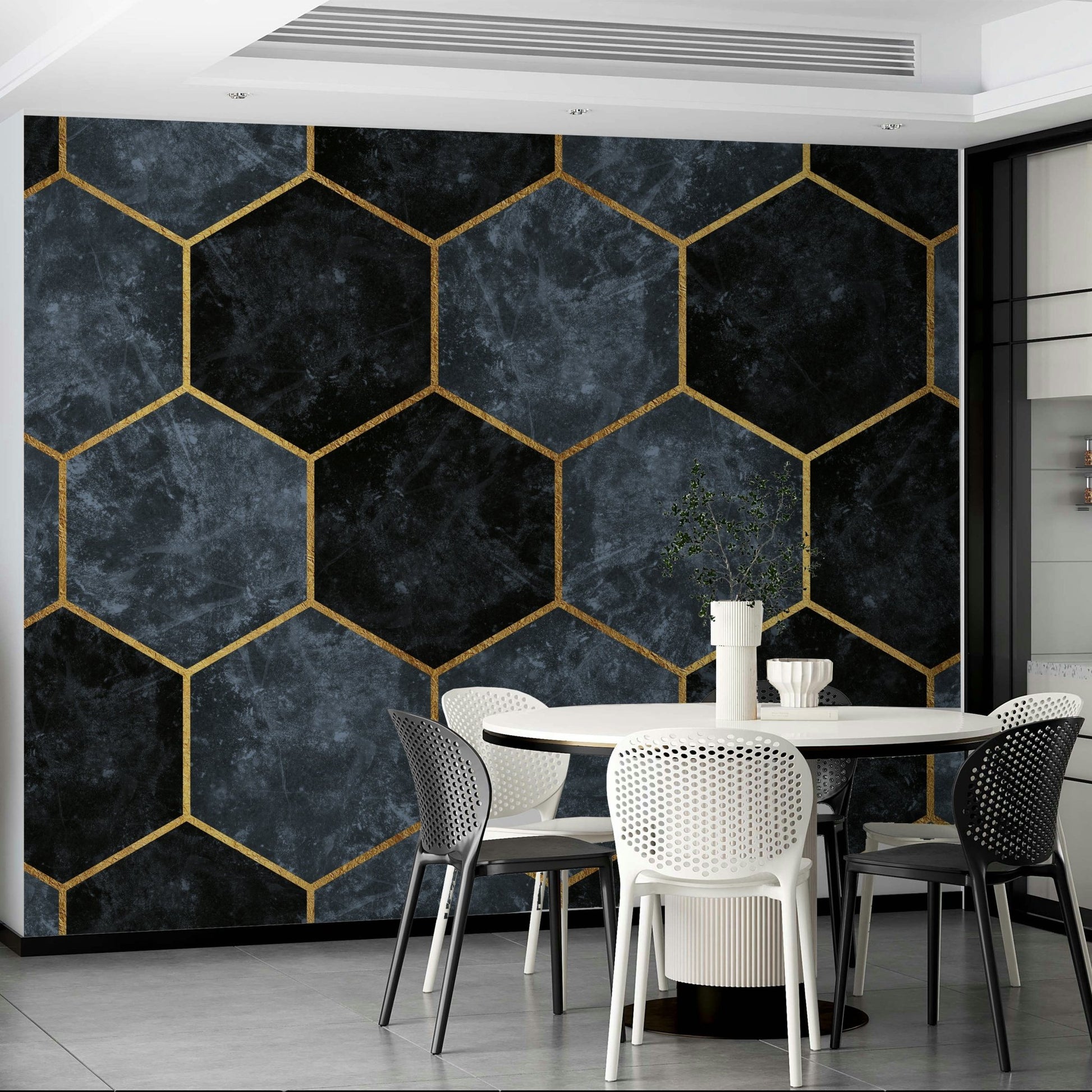 Soft Blue Hexagons and Gold Wall Mural