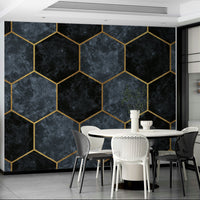 Soft Blue Hexagons and Gold Wall Mural