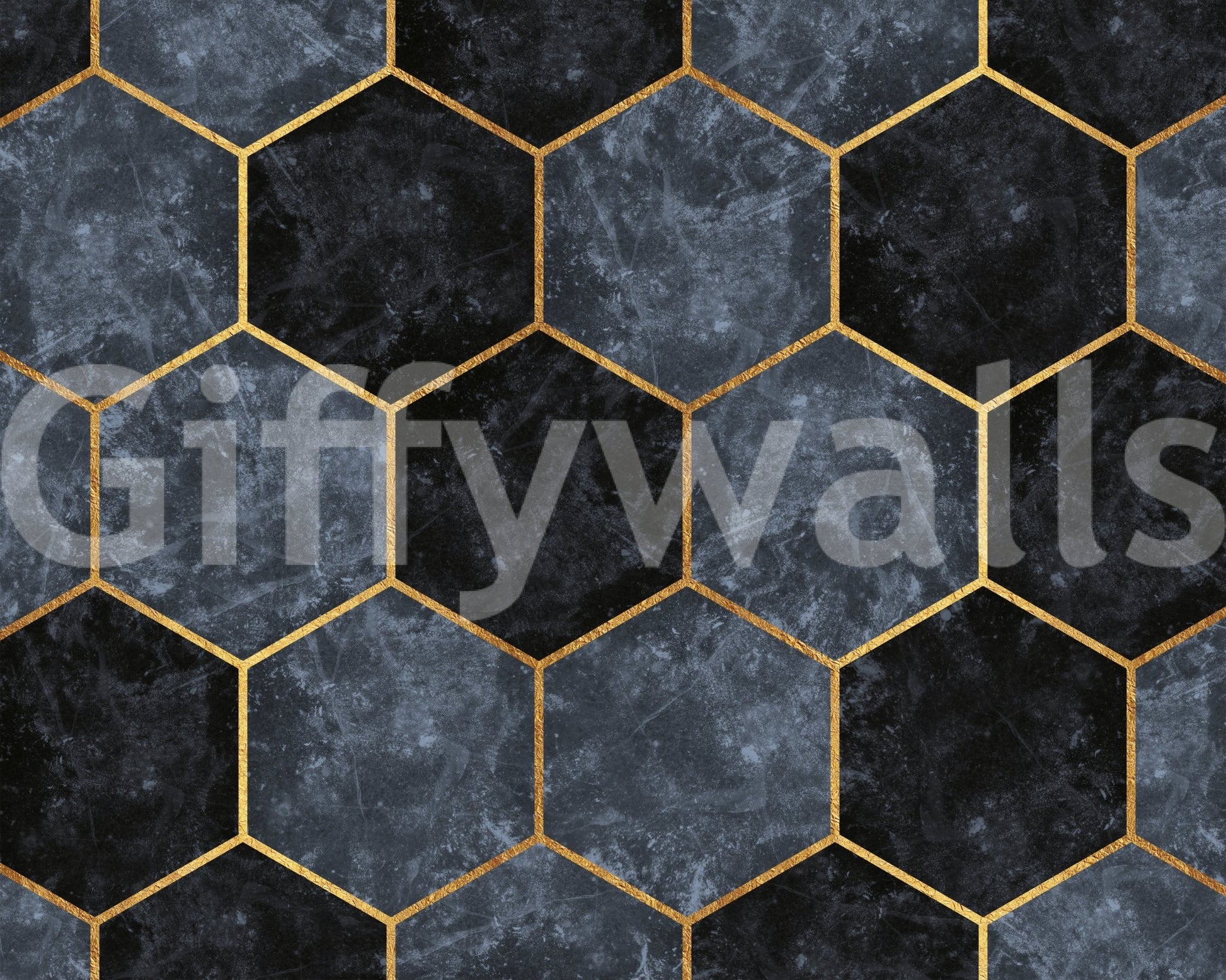 Soft Blue Hexagons and Gold Wall Mural