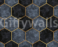 Soft Blue Hexagons and Gold Wall Mural