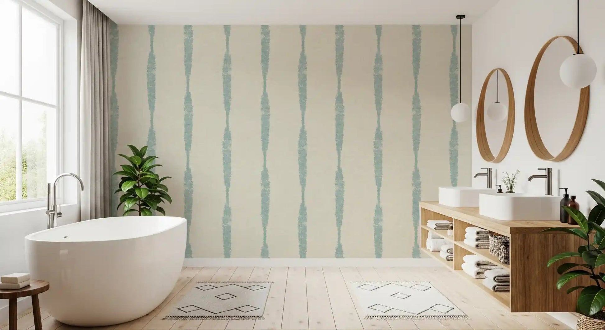 Soft blue wallpaper with distressed stripe texture for kids room
