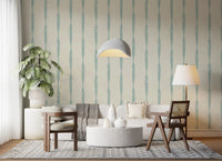 Cool blue and cream stripe wallpaper for accent wall
