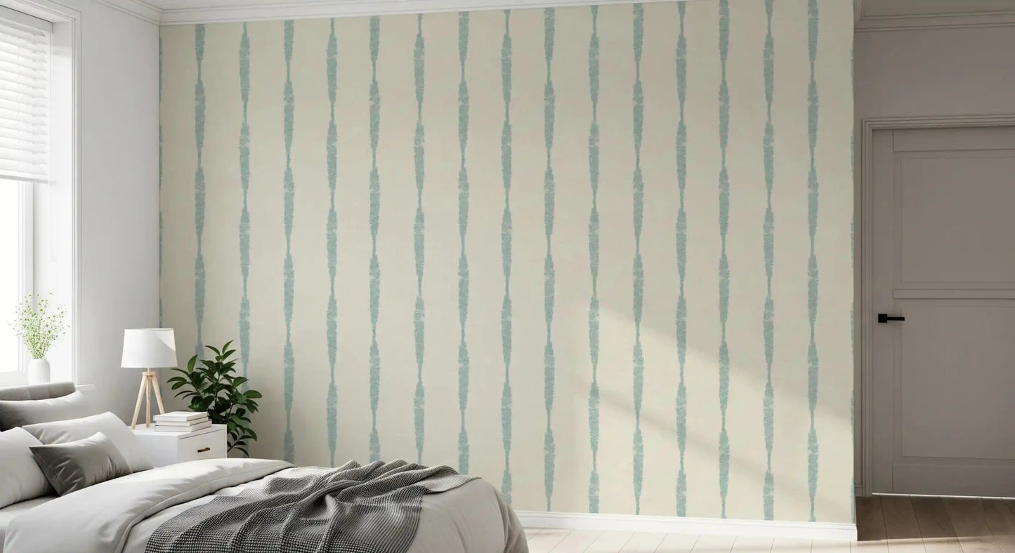 Calm blue distressed stripe wallpaper for bathroom
