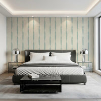 Light blue and cream distressed wallpaper for accent wall
