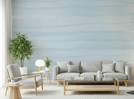 A beautiful soft blue abstract wallpaper mural with a flowing, watercolor effect.