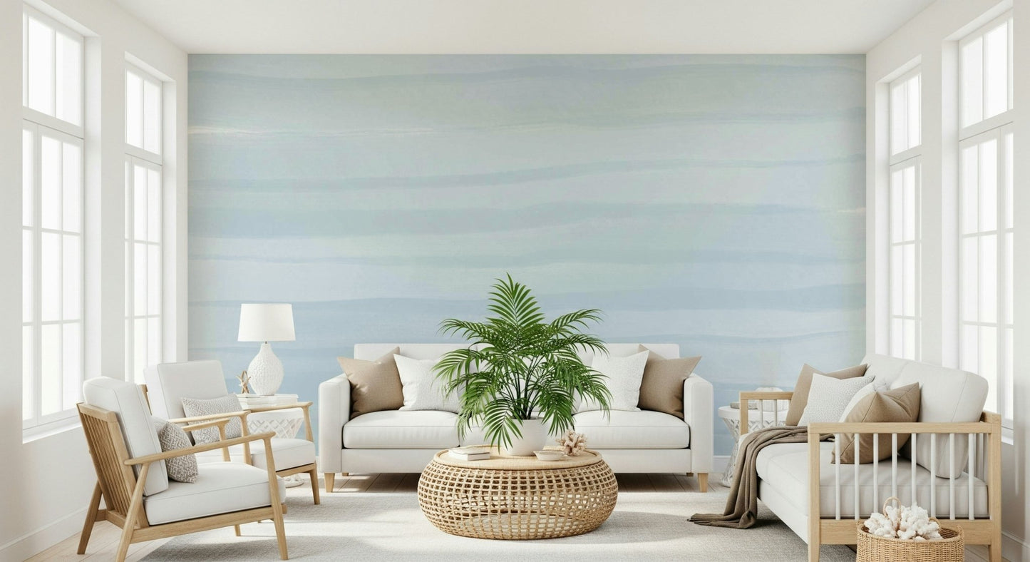 A contemplative gentle blue wallpaper mural for a feature wall.