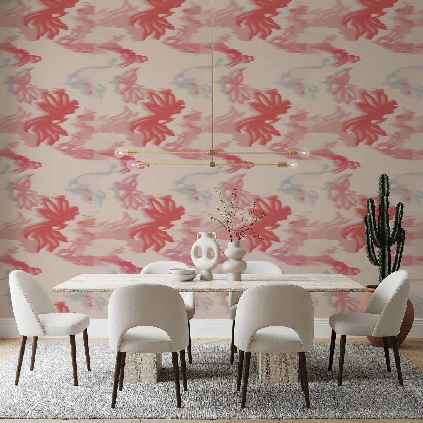 Dining room styled using Soft Blush Flow wallpaper in soft blush pattern, GD9261