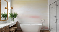 Soft Blush Landscape Wall Mural creates a serene atmosphere on a tranquil bathroom.
