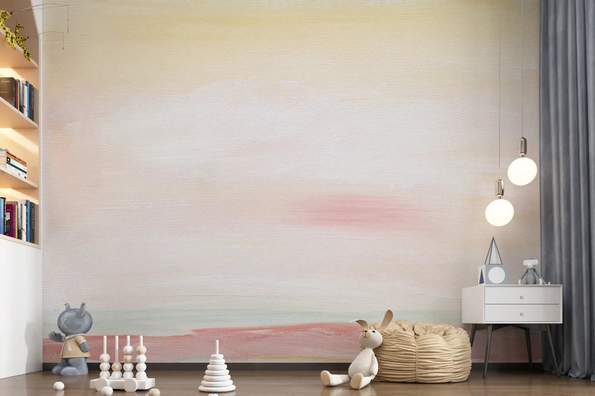 Soft Blush Landscape Wall Mural captures a hazy sky with smooth peach color gradients.