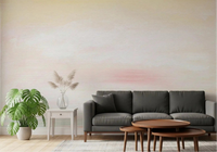 Soft Blush Landscape Wall Mural adds a misty pink horizon to this living room area.