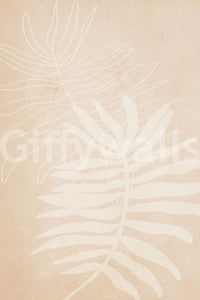 Textured botanical wall mural showing soft palm prints in creamy beige tones