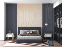 Bedroom styled in Soft Botanical Prints wall mural with soft neutral foliage