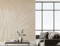 Living room with Soft Botanical Prints wall mural in warm beige leaf outlines