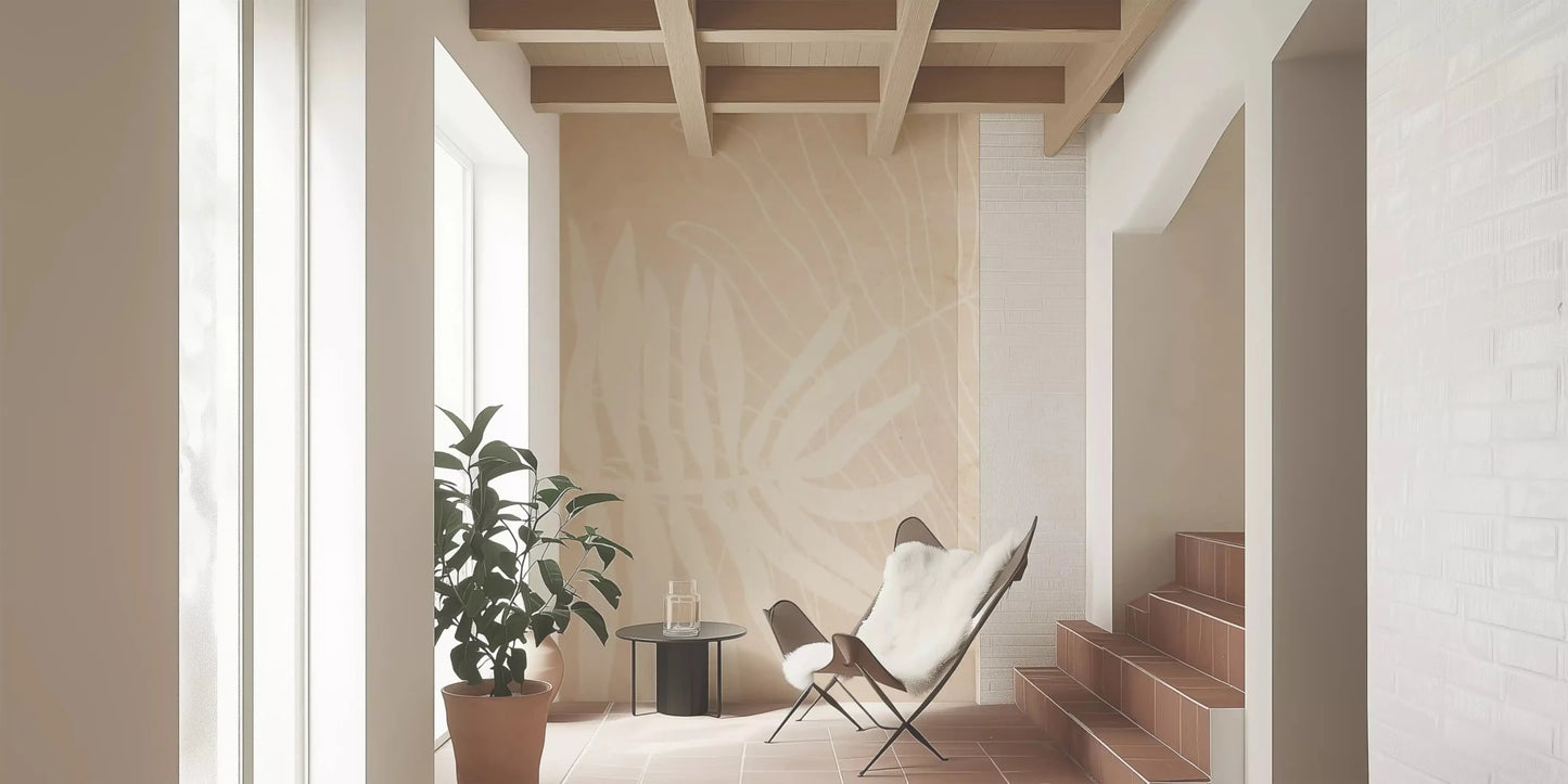 Hallway featuring Soft Botanical Prints wall mural in subtle cream leaf forms
