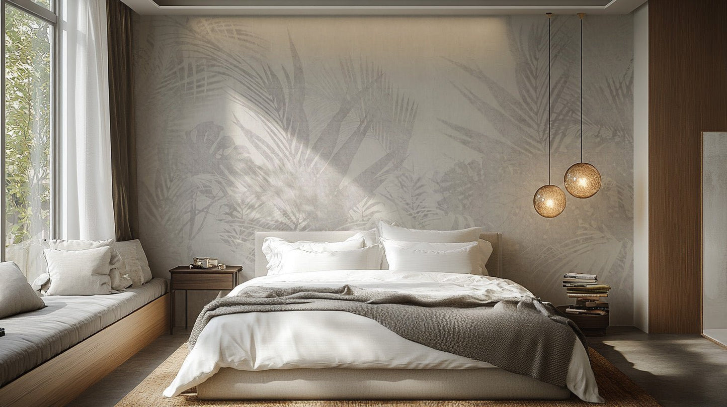 Neutral palm leaf wallpaper pattern B741
