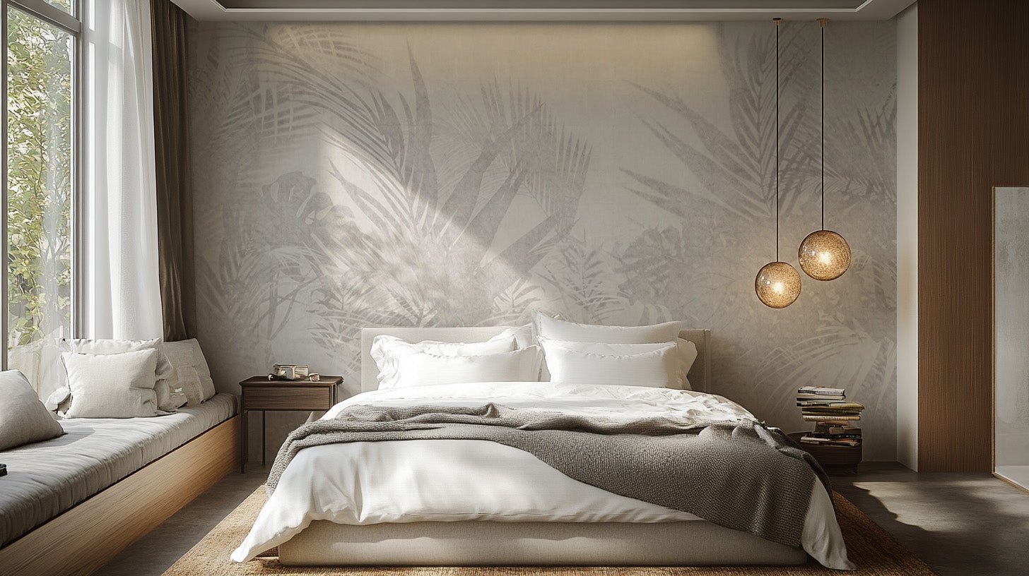 Neutral palm leaf wallpaper pattern B741
