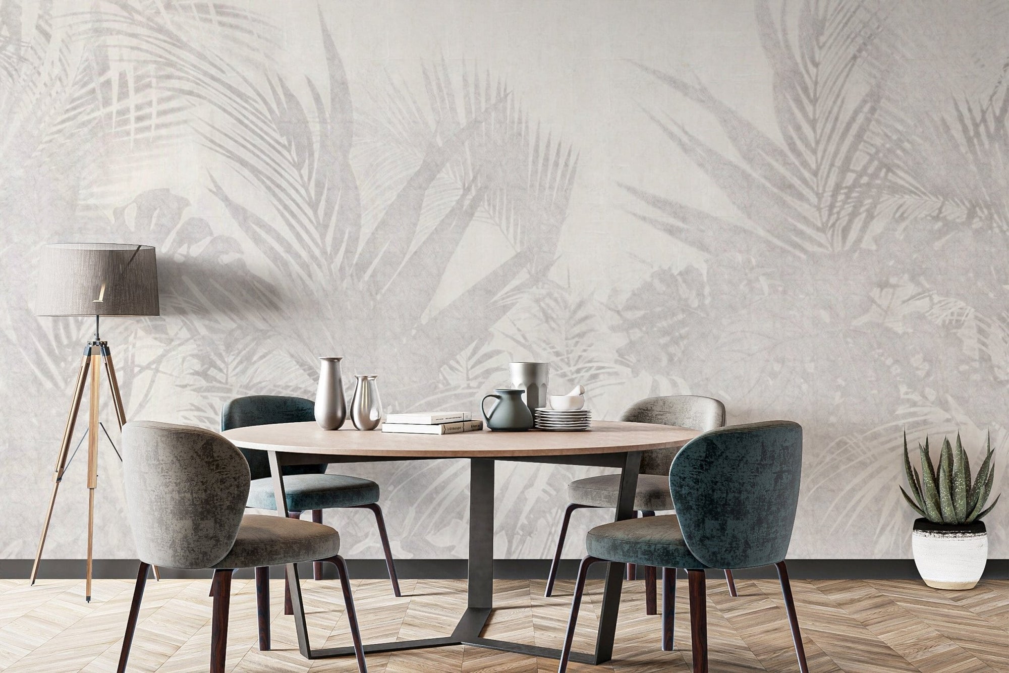 Soft botanical leaves wallpaper mural B741
