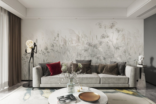 "Soft botanical wallpaper with wildflowers"
