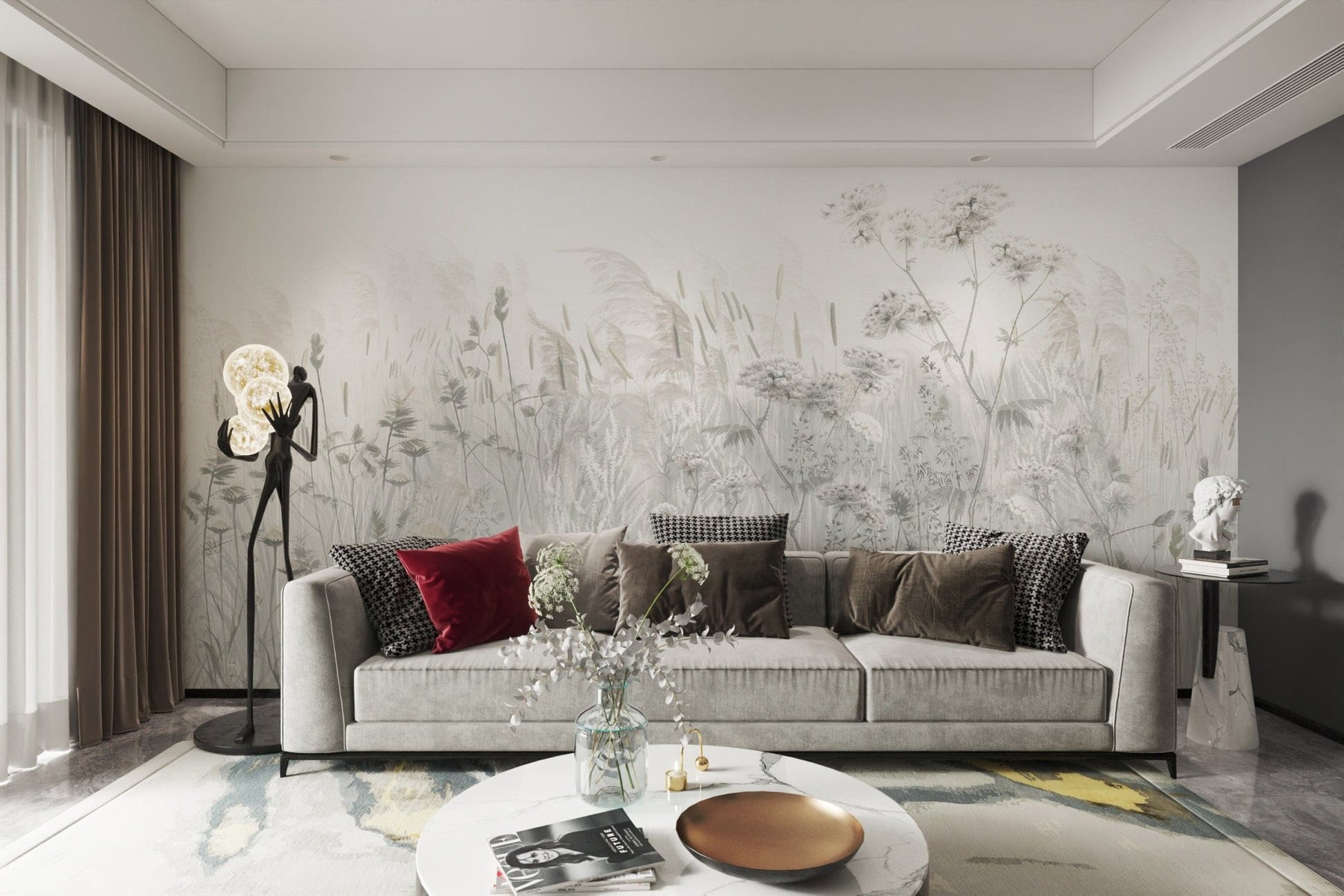 "Soft botanical wallpaper with wildflowers"
