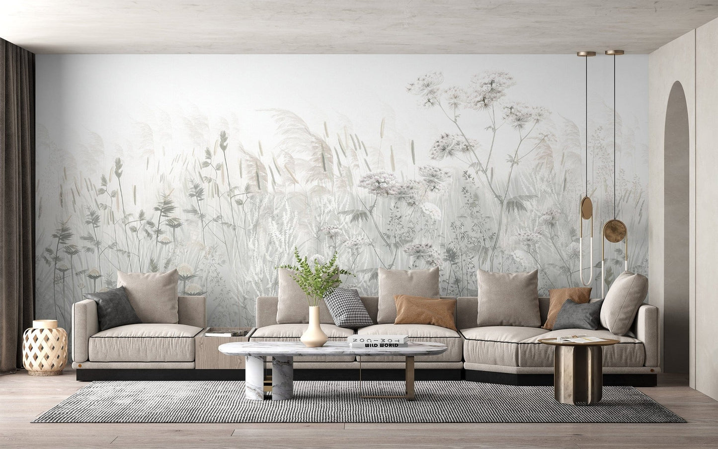 "Soft floral wallpaper with meadow flowers"
